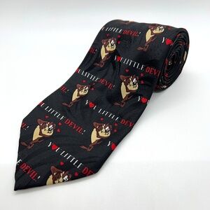 VTG Tasmanian Devil Tie Black Valentines Day Looney Tunes Mania Taz 90s 1996‎